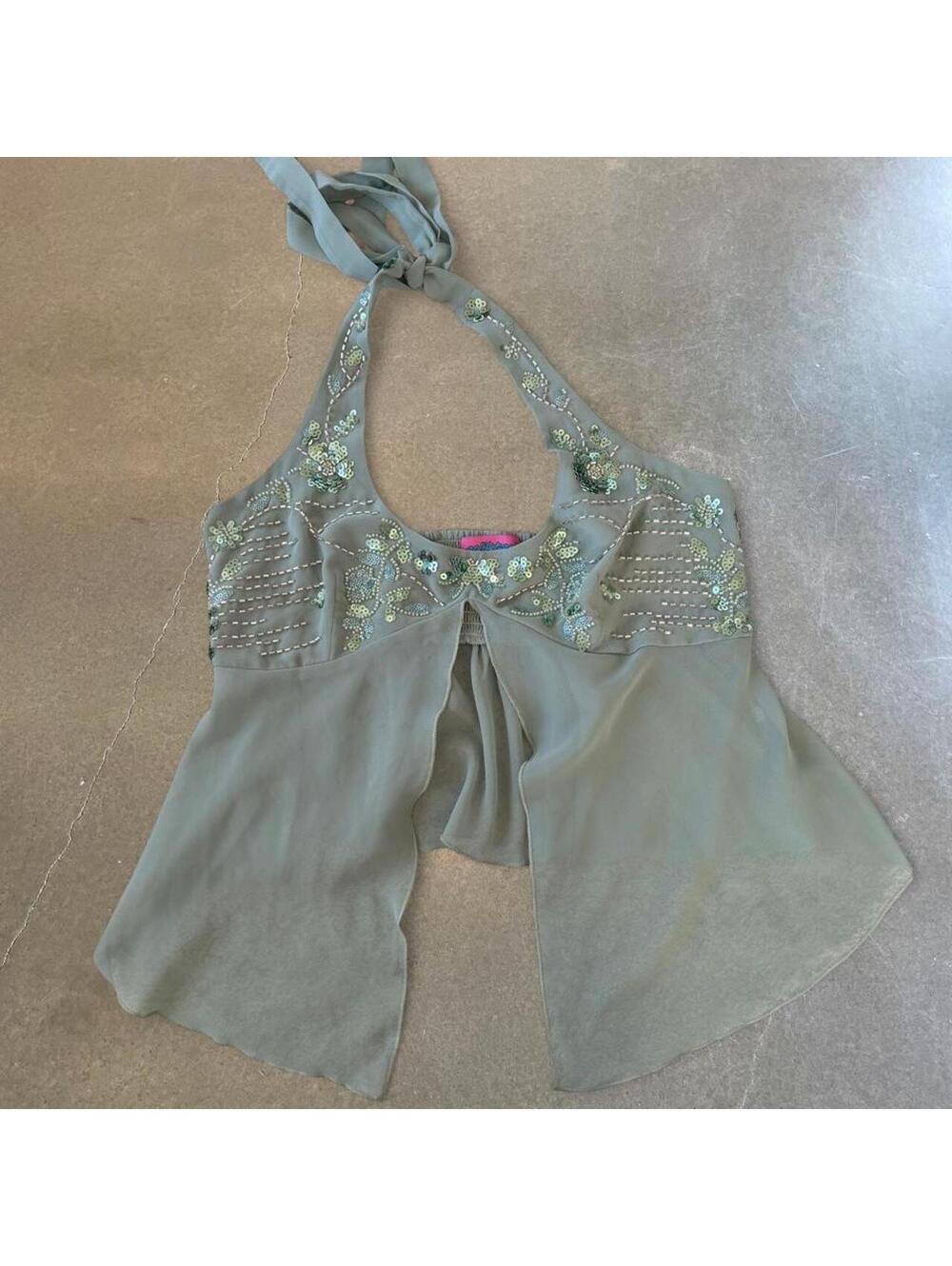 Edikted Y2K Sequin Embellished Fairy Halter Top | Women’s Size L